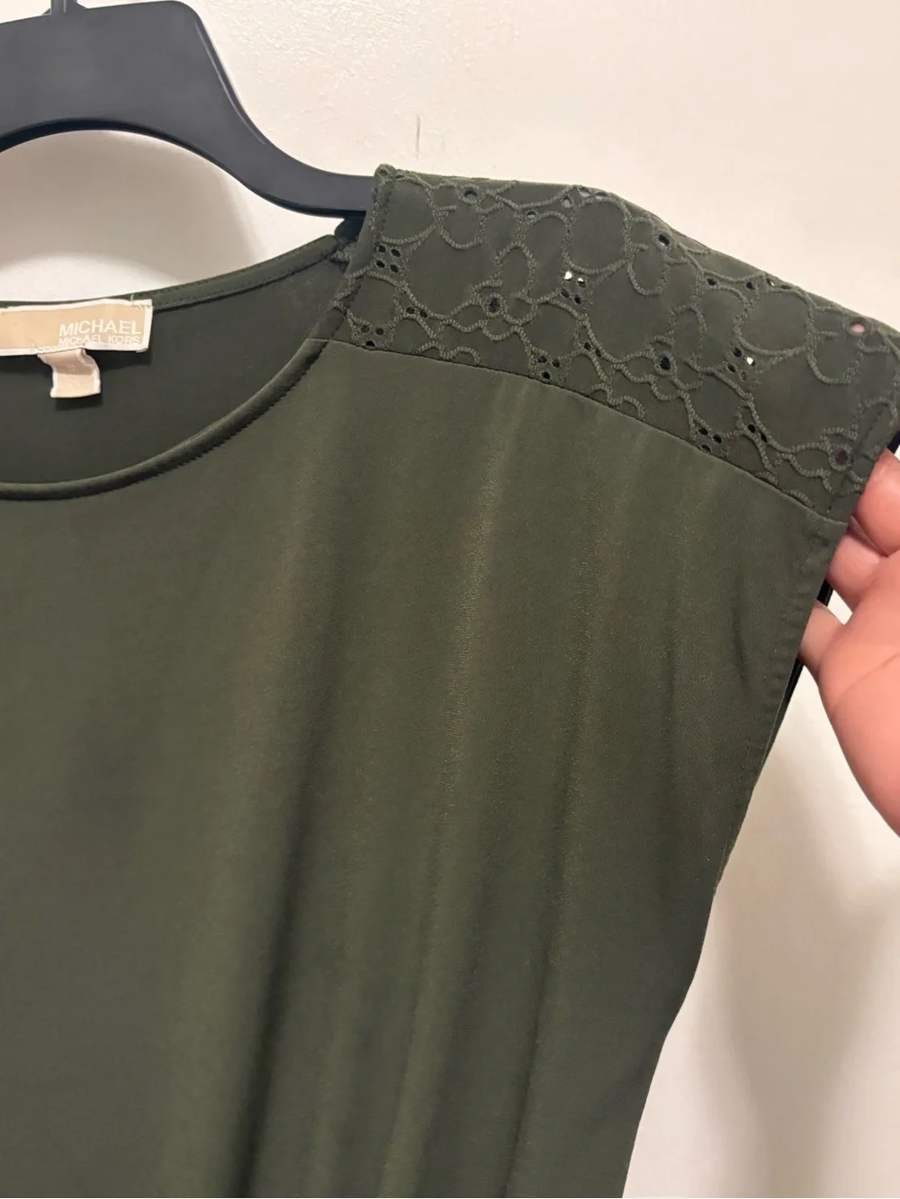 MICHAEL Michael Kors Olive Green Eyelet Shoulder Blouse
